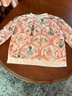 SHEIN White Long Sleeve Ballet Print Kids Top with Coral Accents